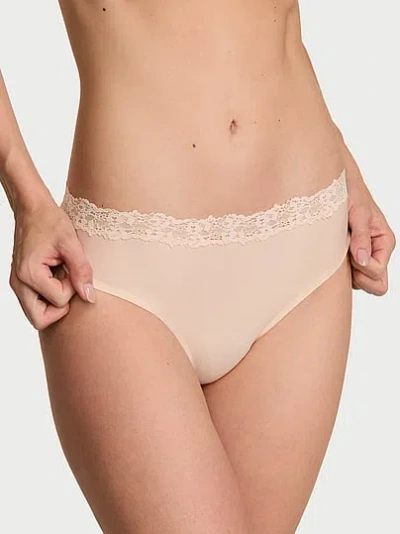 Victoria's Secret Body By Victoria By Flex Lace-trim Mid-rise Thong Panty In Neutral