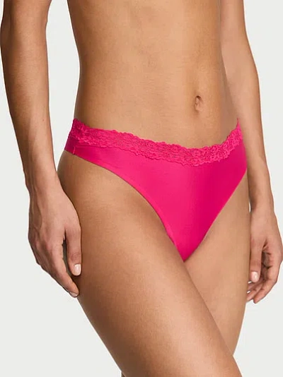 Victoria's Secret Body By Victoria By Flex Lace-trim Mid-rise Thong Panty In Pink