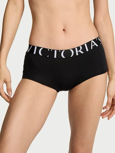 Victoria's Secret Cotton Exploded Logo Boyshort Panty In Black