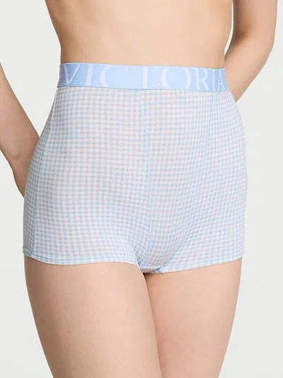 Victoria's Secret Cotton Exploded Logo High-waist Boyshort Panty In Blue