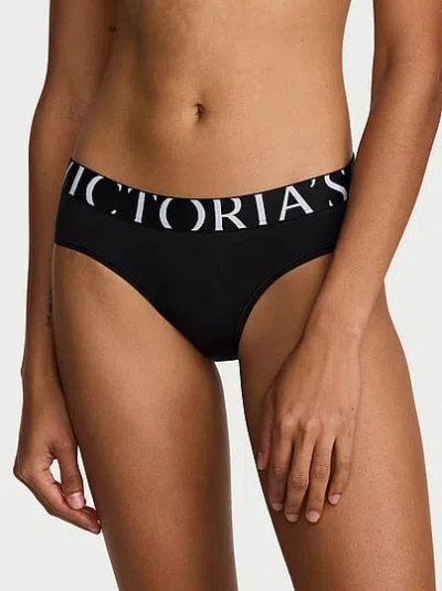 Victoria's Secret Cotton Exploded Logo Hiphugger Panty In Black