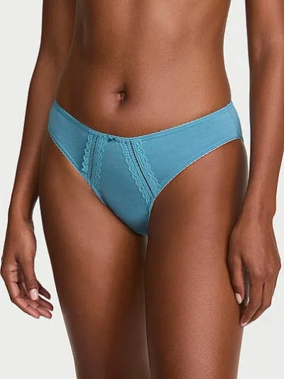 Victoria's Secret Cotton Lace-trim Bikini Panty In Blue