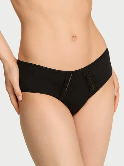 Victoria's Secret Cotton Lace-trim Hiphugger Panty In Black