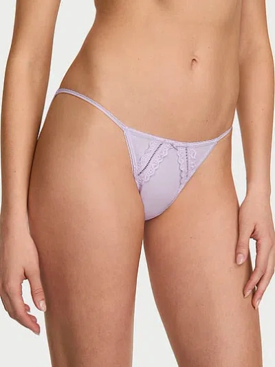 Victoria's Secret Cotton Lace-trim String Bikini Panty In Purple