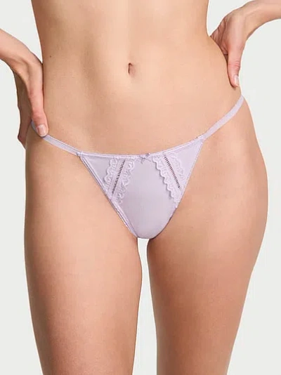 Victoria's Secret Cotton Lace-trim V-string Panty In Purple