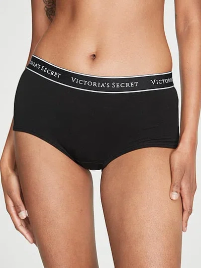 Victoria's Secret Cotton Logo Boyshort Panty In Black