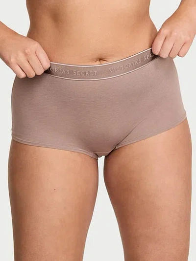 Victoria's Secret Cotton Logo Boyshort Panty In Brown