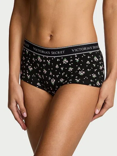 Victoria's Secret Cotton Logo Boyshort Panty In Black