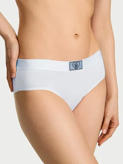 Victoria's Secret Cotton Logo Heart Shine Patch Hiphugger Panty In Blue