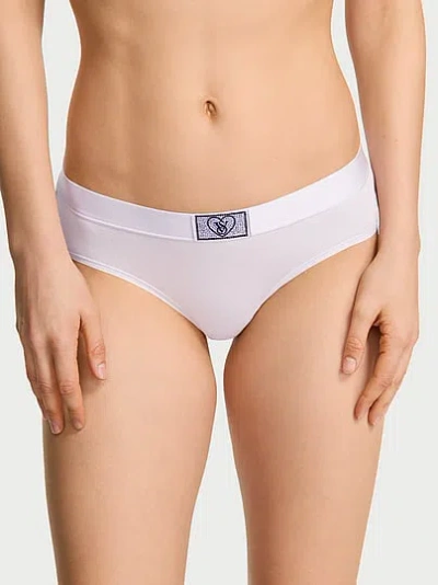 Victoria's Secret Cotton Logo Heart Shine Patch Hiphugger Panty In White