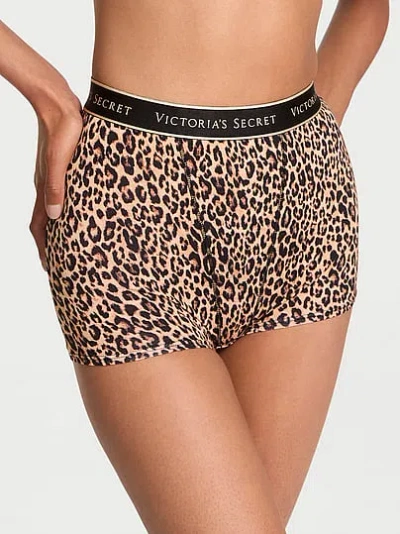 Victoria's Secret Cotton Logo High-waist Boyshort Panty In Brown