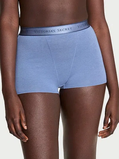 Victoria's Secret Cotton Logo High-waist Boyshort Panty In Blue