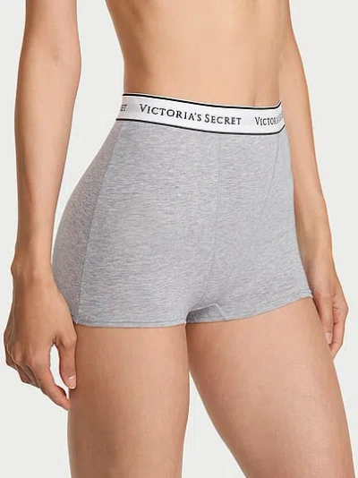 Victoria's Secret Cotton Logo High-waist Boyshort Panty In Gray