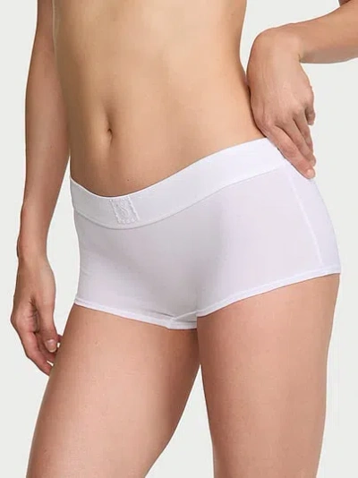 Victoria's Secret Cotton Logo Lace Patch Boyshort Panty In White