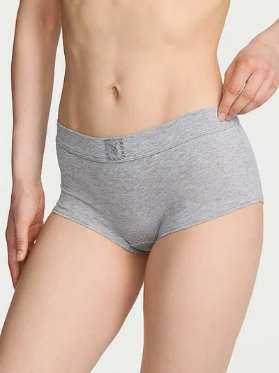 Victoria's Secret Cotton Logo Lace Patch Boyshort Panty In Gray