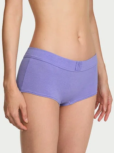 Victoria's Secret Cotton Logo Lace Patch Boyshort Panty In Purple