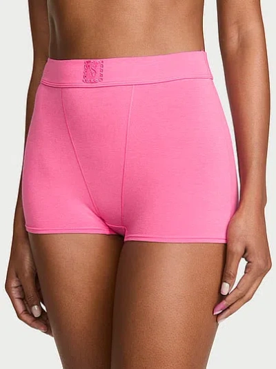 Victoria's Secret Cotton Logo Lace Patch High-waist Boyshort Panty In Pink