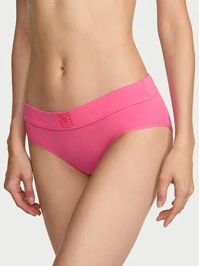 Victoria's Secret Cotton Logo Lace Patch Hiphugger Panty In Pink