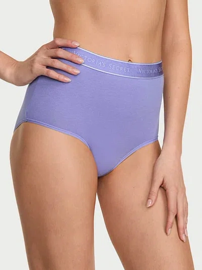 Victoria's Secret Cotton Logo Modern Brief Panty In Blue