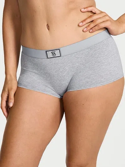 Victoria's Secret Cotton Logo Shine Patch Boyshort Panty In Gray