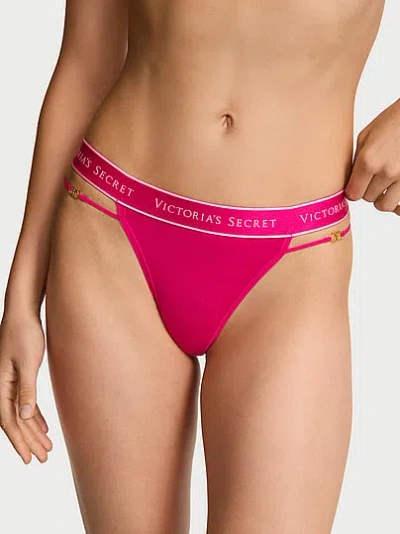 Victoria's Secret Cotton Logo Strappy Thong Panty In Pink