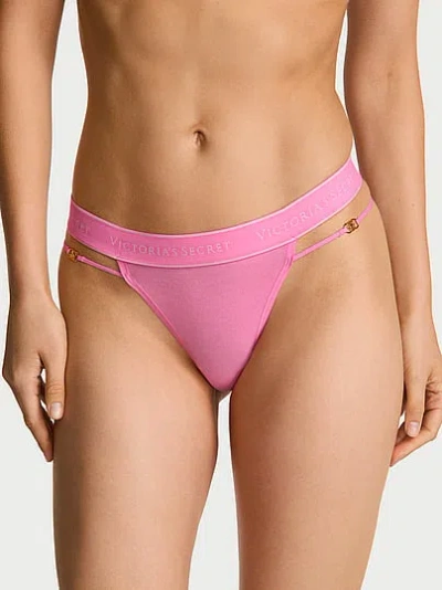 Victoria's Secret Cotton Logo Strappy Thong Panty In Pink