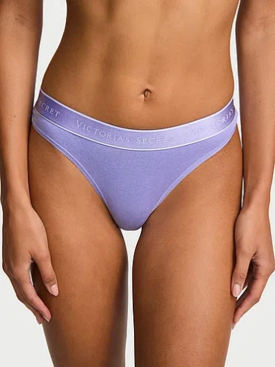 Victoria's Secret Cotton Logo Thong Panty In Blue