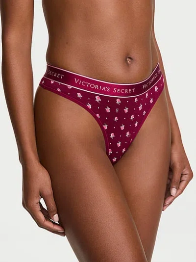 Victoria's Secret Cotton Logo Thong Panty In Red
