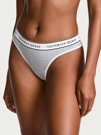 Victoria's Secret Cotton Logo Thong Panty In Gray