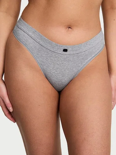 Victoria's Secret Cotton Logo Thong Panty In Gray
