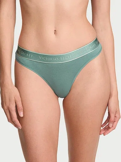 Victoria's Secret Cotton Logo Thong Panty In Green