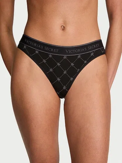 Victoria's Secret Cotton Logo Thong Panty In Black