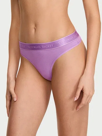 Victoria's Secret Cotton Logo Thong Panty In Purple