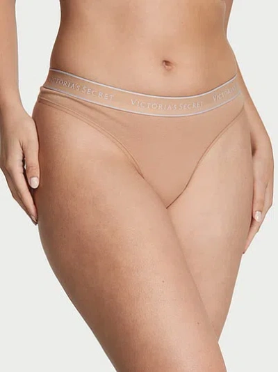 Victoria's Secret Cotton Logo Thong Panty In Nude
