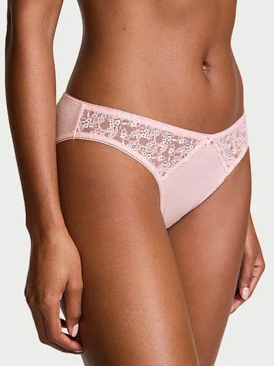 Victoria's Secret Cotton Pointelle Floral Lace-trim Bikini Panty In Pink