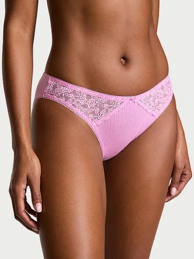 Victoria's Secret Cotton Pointelle Floral Lace-trim Bikini Panty In Pink