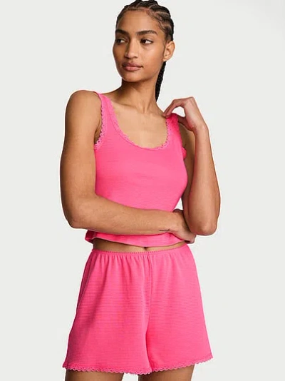 Victoria's Secret Cotton Shadow Stripe Cropped Tank & Shorts Set In Pink