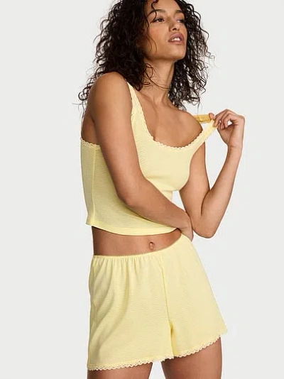 Victoria's Secret Cotton Shadow Stripe Cropped Tank & Shorts Set In Gold