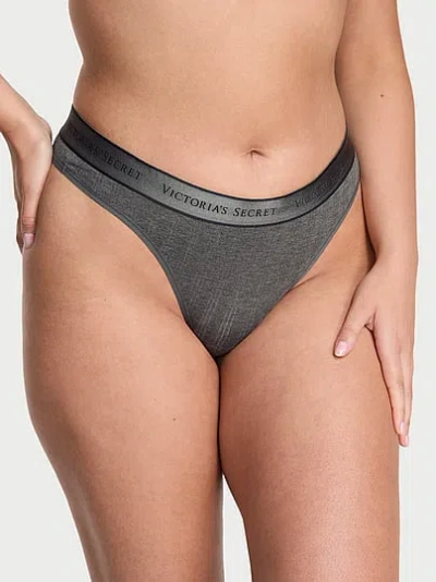 Victoria's Secret Cotton Ultra-fine Modal Logo Thong Panty In Gray