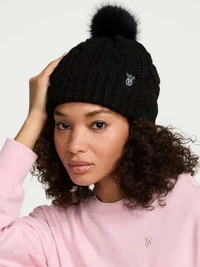 Victoria's Secret Cozy Cable-knit Pom Beanie In Black