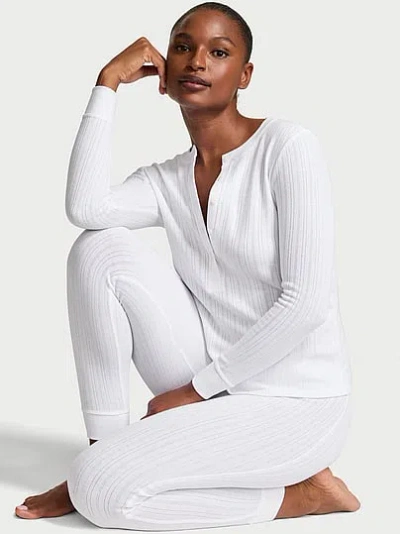 Victoria's Secret Cozy Pointelle Henley Long Pajama Set In White