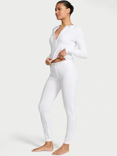 Victoria's Secret Cozy Pointelle Henley Long Pajama Set In White