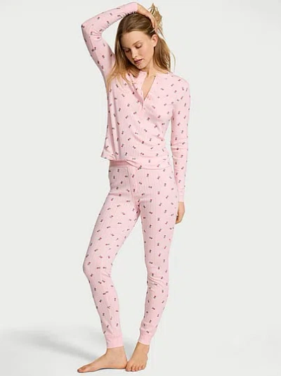 Victoria's Secret Cozy Pointelle Henley Long Pajama Set In Pink