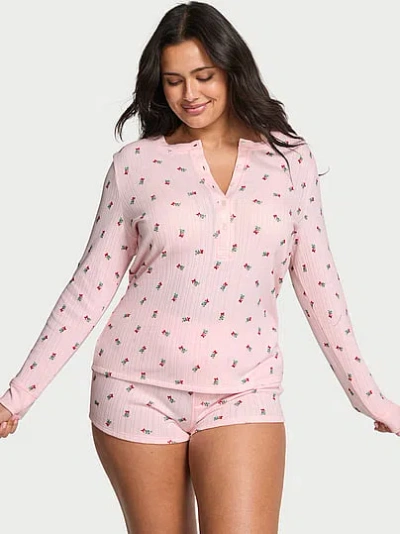 Victoria's Secret Cozy Pointelle Henley Short Pajama Set In Pink