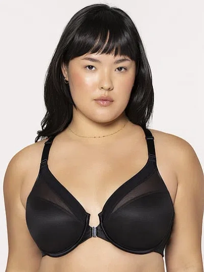 Victoria's Secret Curvy Couture Sheer Mesh Front-close Racerback T-shirt Bra In Black