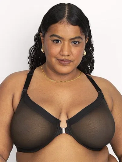 Victoria's Secret Curvy Couture Sheer Mesh Front-close Racerback Unlined Bra In Black