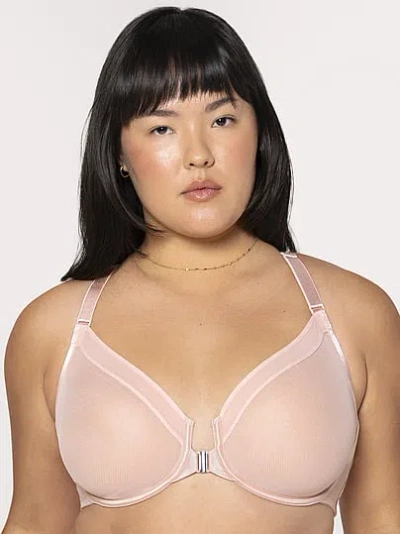 Victoria's Secret Curvy Couture Sheer Mesh Front-close Racerback Unlined Bra In Neutral