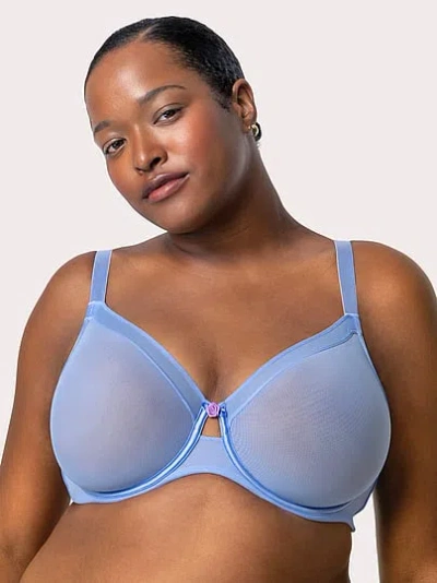 Victoria's Secret Curvy Couture Sheer Mesh Full Coverage Unlined Underwire Bra In Blue