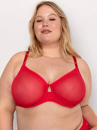 Victoria's Secret Curvy Couture Sheer Mesh Full Coverage Unlined Underwire Bra In Red