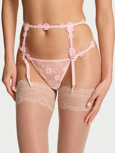 Victoria's Secret Dream Angels Blossom Embroidery Garter Belt In Pink